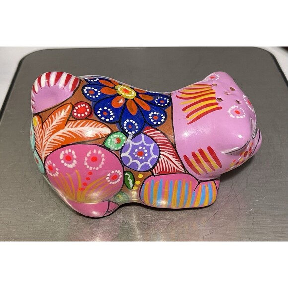 Mexican Talavera? Pig Saltshaker Pottery Colorful Painted Florals Signed DO RO - Picture 4 of 10